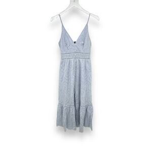Simplee blue eyelet lace dress cami button front tiered ruffle scalloped hem S